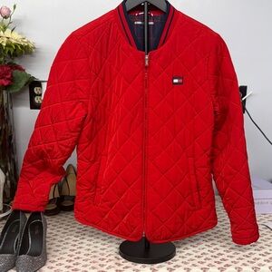 7. Tommy Hilfiger Women's Red Quilted Bomber Jacket